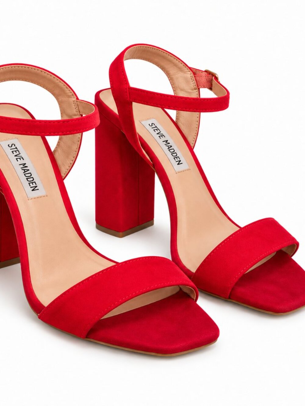 Steve Madden Nancy Heeled Red Suede Block Heel Ankle Strap Sandals 7.5